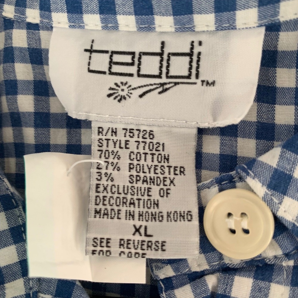 Teddi Womens XL Blue Gingham Nautical Embroidered Button Down Shirt Sailboat - Picture 3 of 4